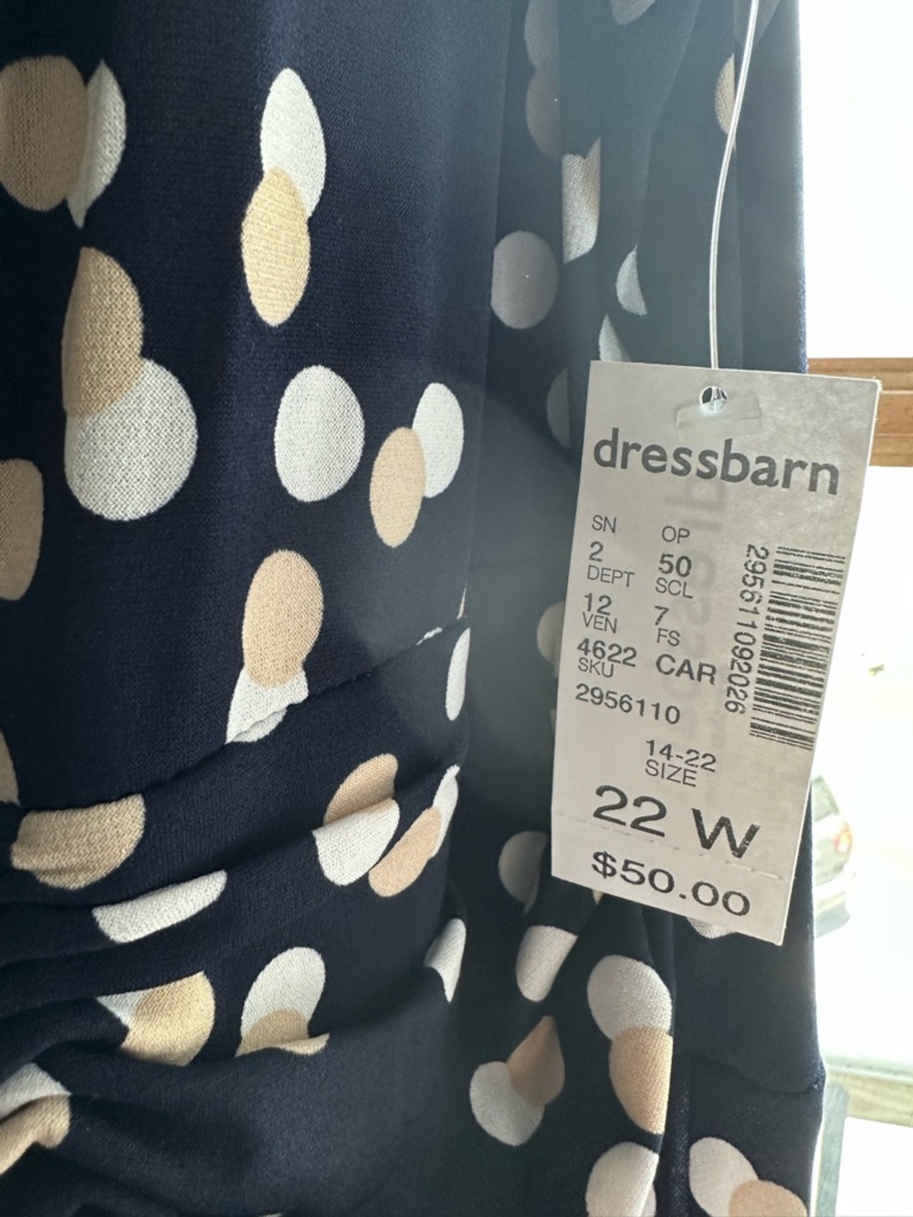 dressbarn Navy Polka Dot Midi Dress - Beige & White Dots